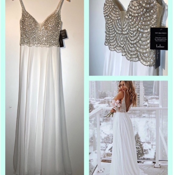 💙 True Love White Beaded Rhinestone Maxi Dress - Picture 13 of 16